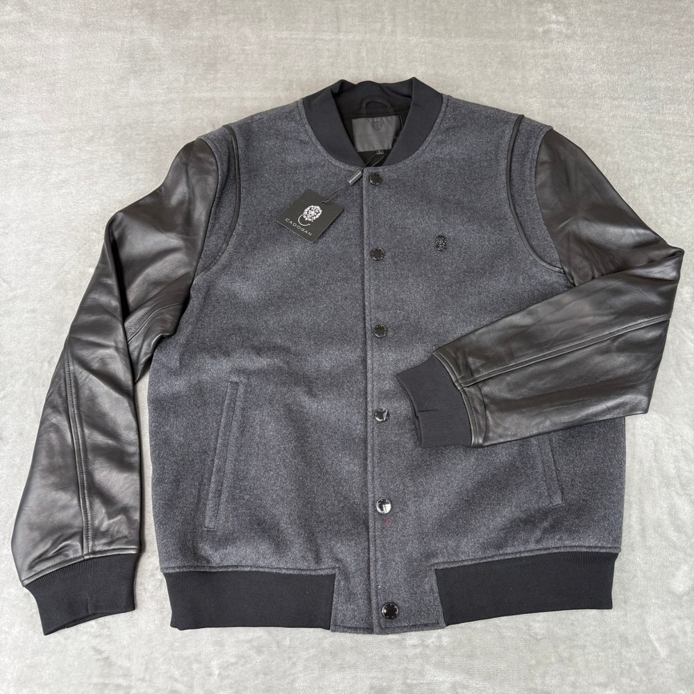 Cadogan Sabin Varsity Jacket Mens Large Black Napa Lambskin Leather New NWT